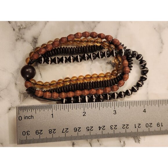 Beaded Bracelet Set With Black Amber & Brown Beads 4 Stretchable Strands - Picture 3 of 3